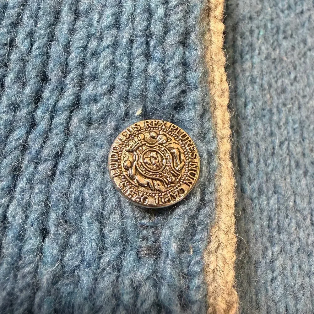 Vintage 40's 50's Miss Arrow Blue Wool Knit Longsleeve Cardigan Elbow Pads M